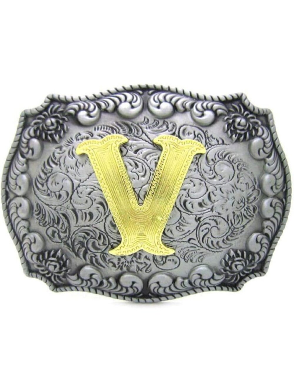 Unisex V Imported Western Silver Large Belt Buckle Initial Letters Rodeo